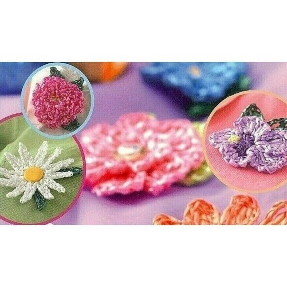Crochet Annies Attic Fast & Fanciful Curling Ribbon Flowers 12 Patterns Book - Picture 2 of 4